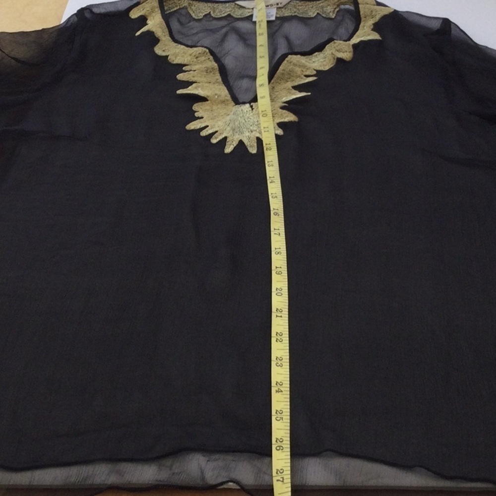WD.NY Women’s Sheer Silk Black & Gold Blouse Sz 10 hand wash #259## - Picture 6 of 7
